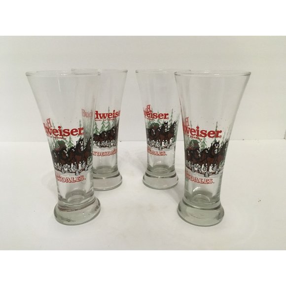 Budweiser Clydesdales 1989 Holiday Vintage Pilsner Fluted 4 Piece Set Glasses - Picture 1 of 3
